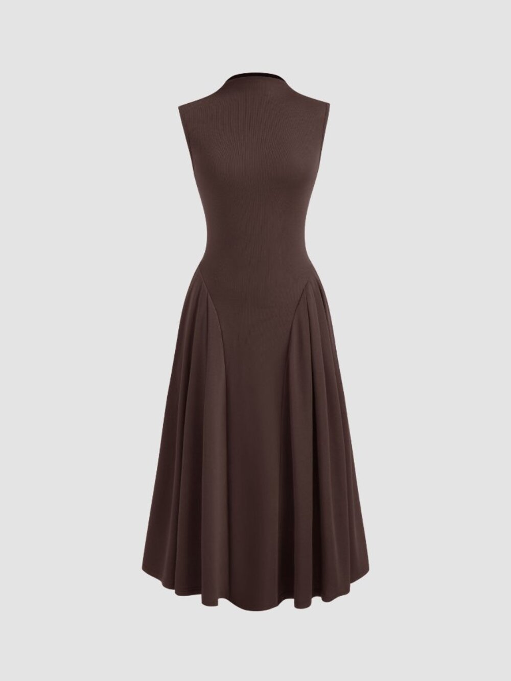 High Neck Solid Pocket Ruffle Midi Dress - Picture 1 of 1